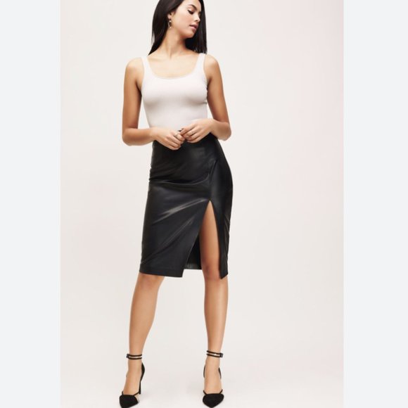 *Dynamite Black Leather Midi Skirt - Picture 1 of 6